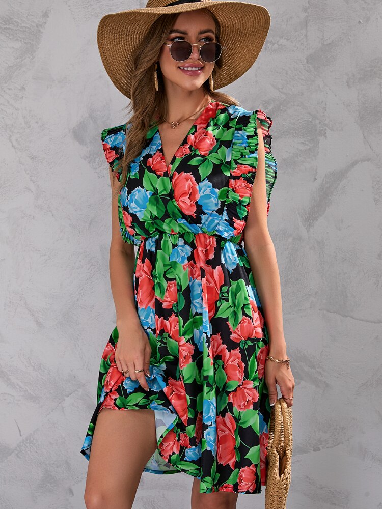 Summer Dress Woman 2023 Trendy New Printed V-neck Sexy Dress Waistband Ruffled Edge Luxury Evening Dresses 2023 Woman Clothing - - DYAVOR®