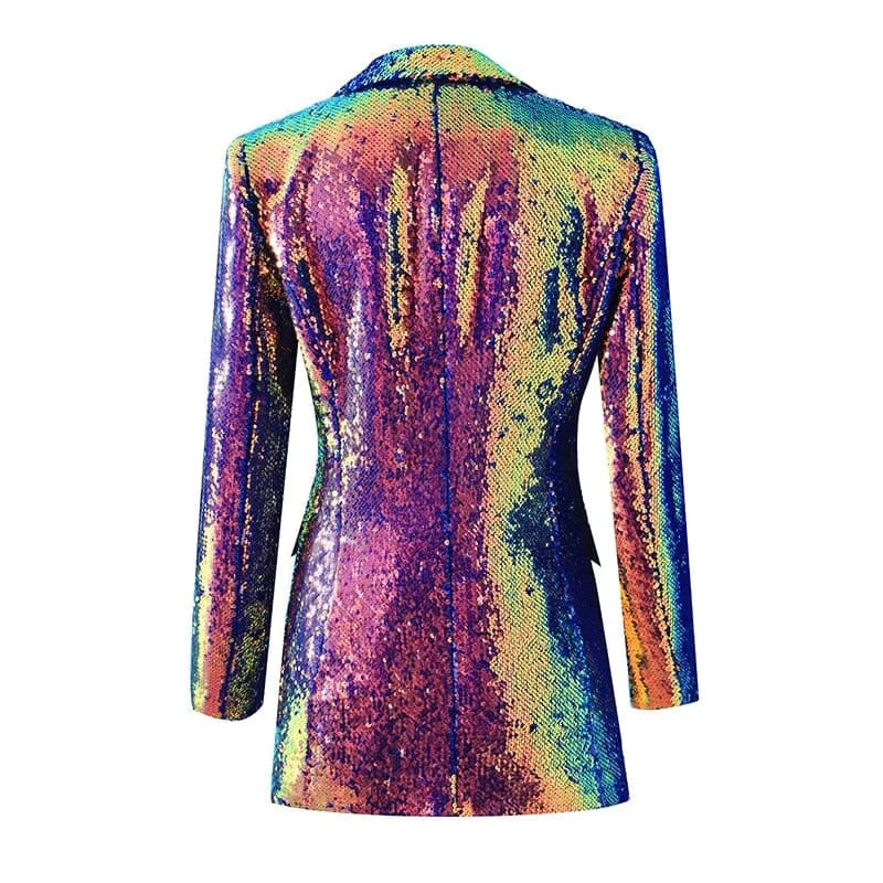 The Technicolor Sequin Long Sleeve Blazer - 0 - DYAVOR®