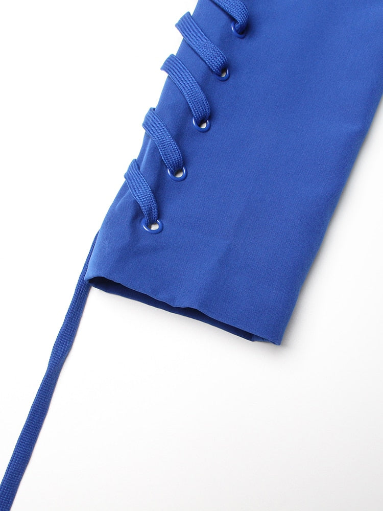 Blue Mini Jacket Dress with Ties - - DYAVOR®