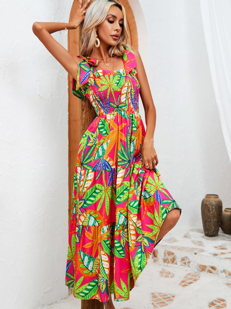 Dresses for Women 2023 Summer New Print Wrapped Chest Sexy Dress Fashion Strap Long Dresses Beach Style Holiday Woman Clothing - - DYAVOR®