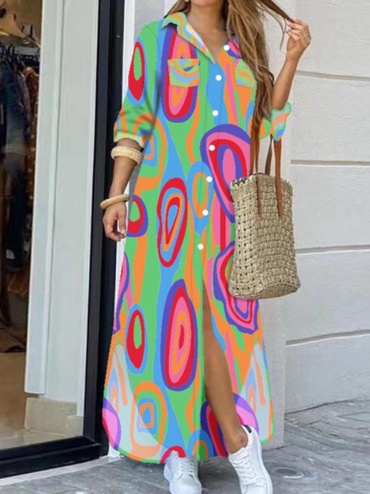 Spring Autumn New Fashion Trend Loose Casual Dress Long Sleeve Dresses Oversize Lapel Shirt Skirt Woman Clothes Streetwear Robe - - DYAVOR®