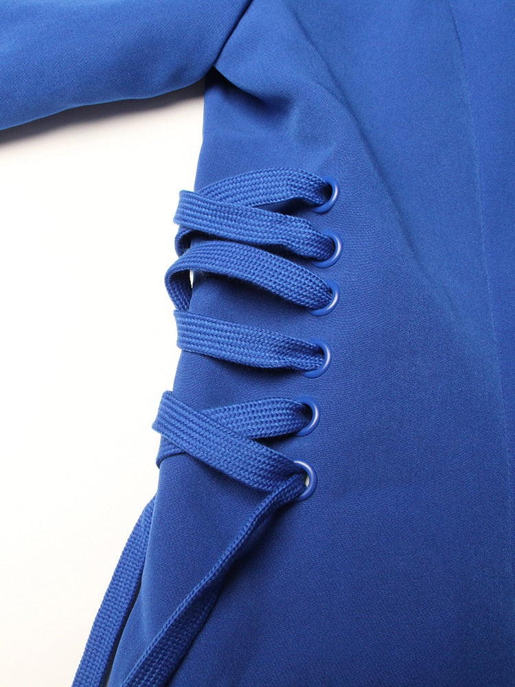 Blue Mini Jacket Dress with Ties - - DYAVOR®
