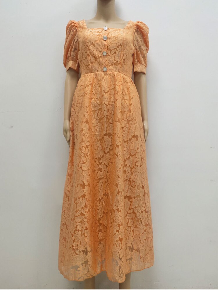 Elegant Party Dresses for Women 2023 Summer New French Lady Lace Dress Stylish Puff Sleeve Maxi Dress Formal Occasion Dresses - - DYAVOR®