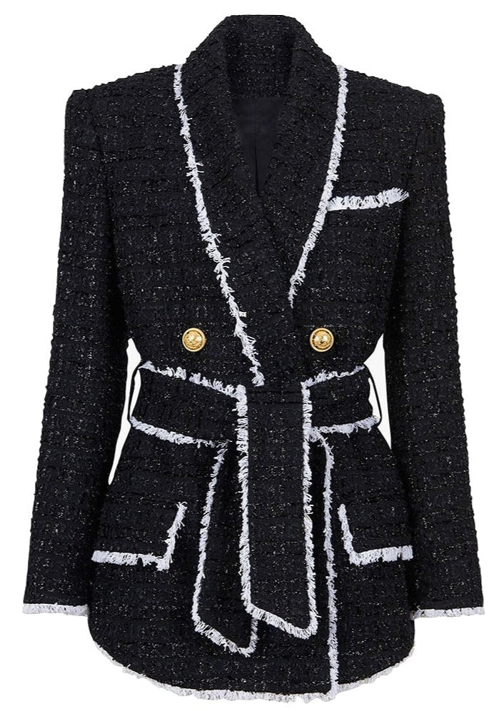 Tweed Blazer with Belt - - DYAVOR®