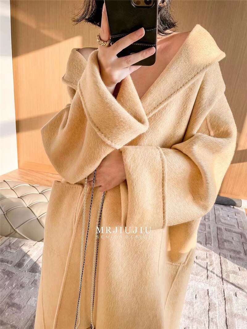 Women Autumn Double-sided Wool Coats and Jackets Women High-end Handmade Trench Coat Women Mulberry Silk Long Coat for -  - DYAVOR®