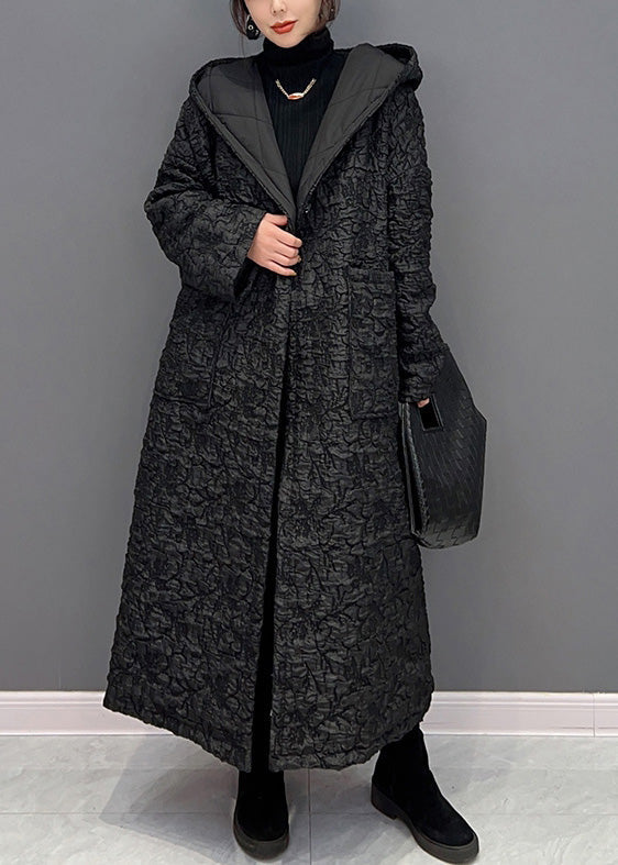 Simple Black Button Thick Warm Fleece Hooded Parka Winter - Down Jackets - DYAVOR®