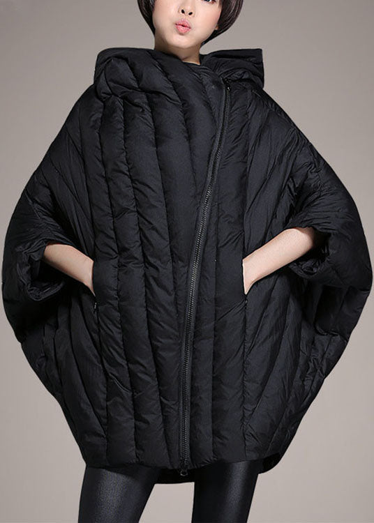 Simple Black Cloak Sleeves zippered Warm Winter Duck Down Coat - Down Jackets - DYAVOR®
