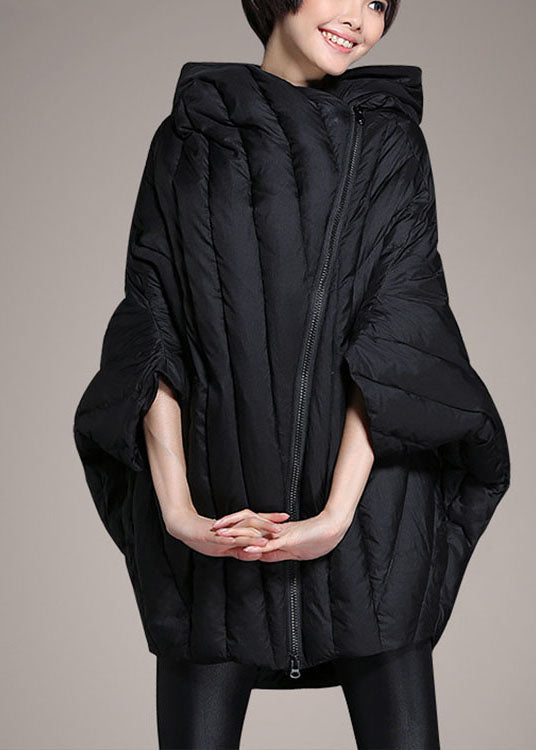 Simple Black Cloak Sleeves zippered Warm Winter Duck Down Coat - Down Jackets - DYAVOR®
