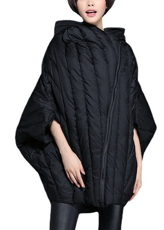 Simple Black Cloak Sleeves zippered Warm Winter Duck Down Coat - Down Jackets - DYAVOR®