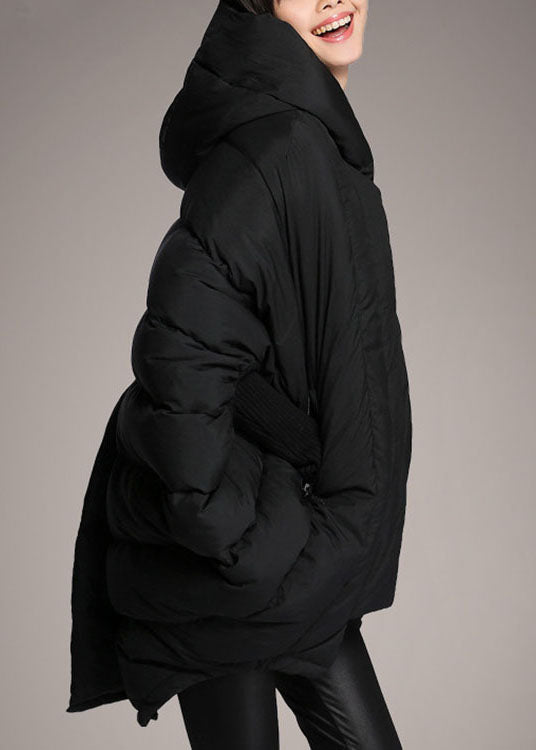 Simple Black Loose Pockets asymmetrical design Winter Duck Down Jacket - Down Jackets - DYAVOR®