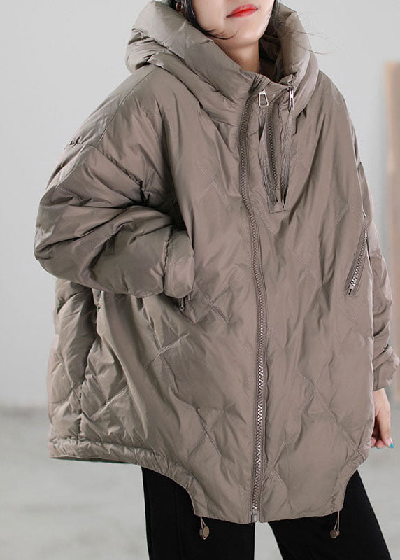 Simple Black Zip Up drawstring Duck Down Down Coat Winter - Down Jackets - DYAVOR®