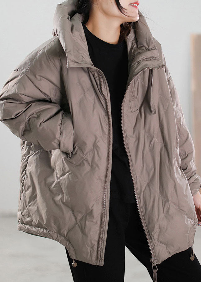 Simple Black Zip Up drawstring Duck Down Down Coat Winter - Down Jackets - DYAVOR®