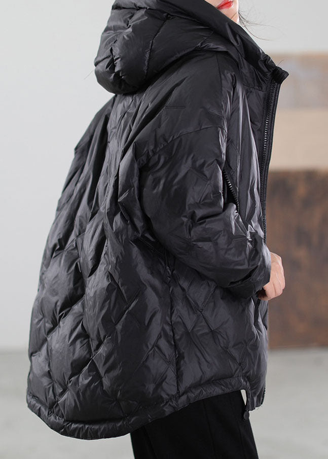 Simple Black Zip Up drawstring Duck Down Down Coat Winter - Down Jackets - DYAVOR®
