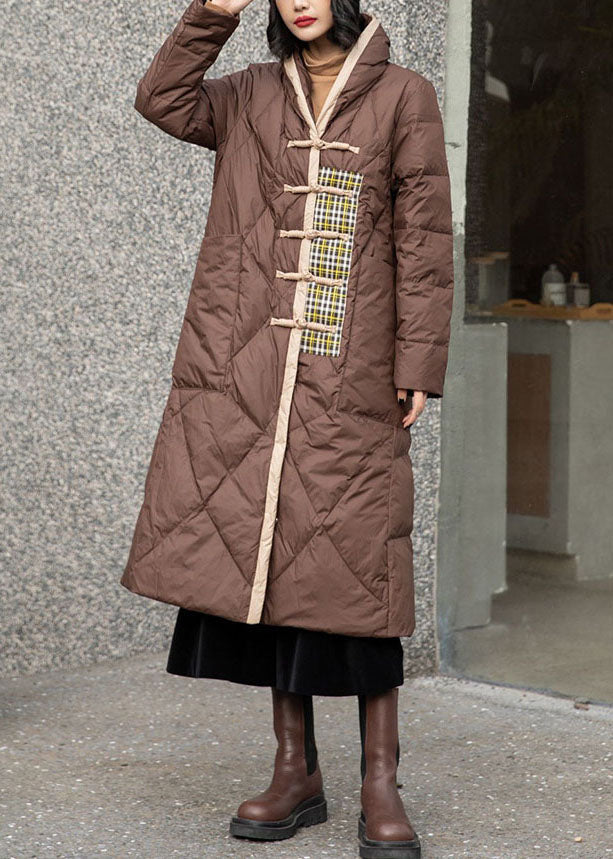 Simple Brown Patchwork Oriental Button Duck Down Puffer Outwear Winter - Down Jackets - DYAVOR®