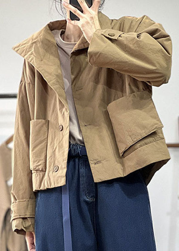 Simple Khaki Peter Pan Collar Oversized Solid Color Fine Cotton Filled Jackets Winter - Down Jackets - DYAVOR®