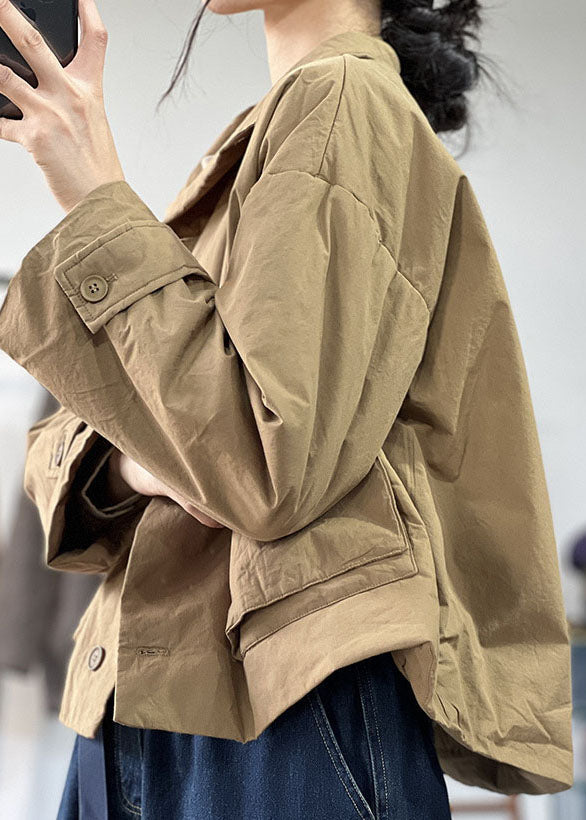 Simple Khaki Peter Pan Collar Oversized Solid Color Fine Cotton Filled Jackets Winter - Down Jackets - DYAVOR®