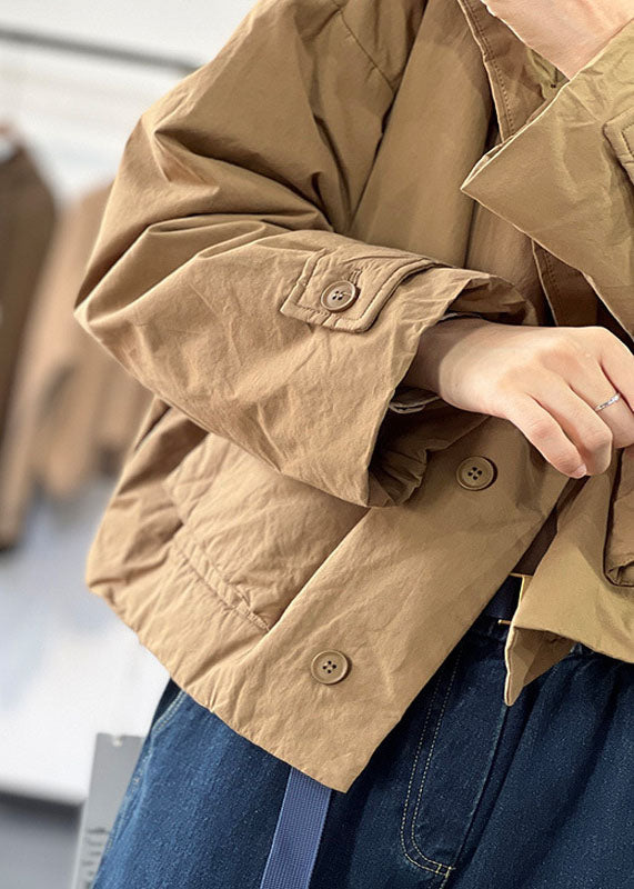 Simple Khaki Peter Pan Collar Oversized Solid Color Fine Cotton Filled Jackets Winter - Down Jackets - DYAVOR®