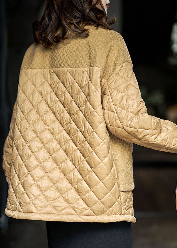 Simple Khaki V Neck Patchwork Fine Cotton Filled Women Witner Coats - Down Jackets - DYAVOR®