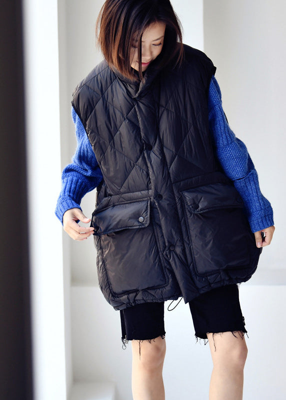 Slim Fit Chocolate Colour Stand Collar Drawstring Button Low High Design Duck Down Filled Waistcoat Winter - Down Jackets - DYAVOR®
