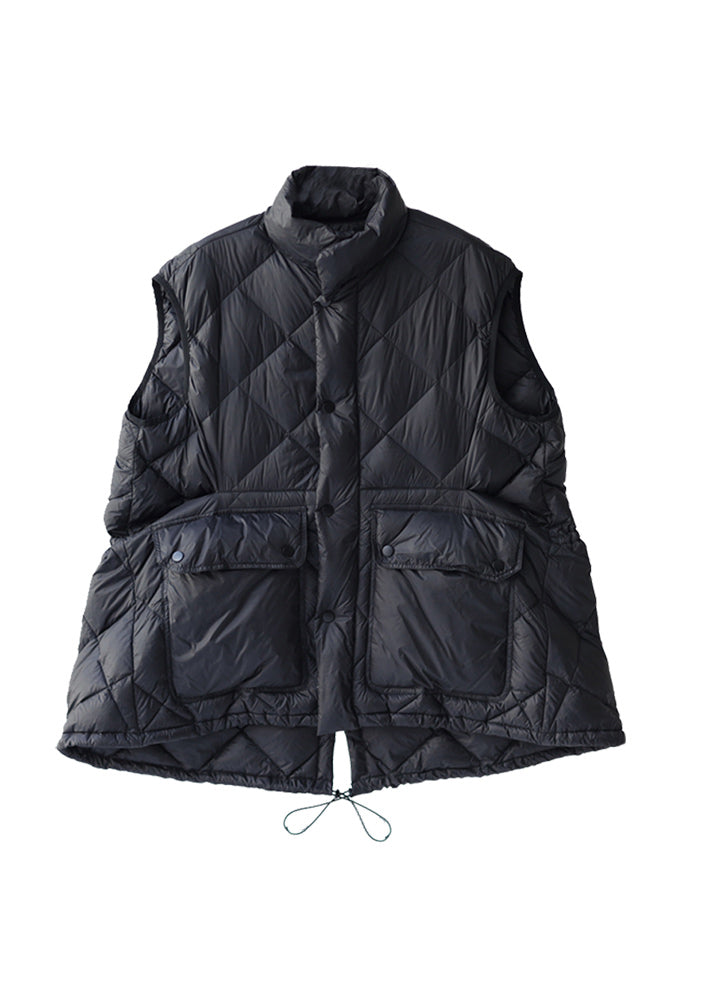 Slim Fit Chocolate Colour Stand Collar Drawstring Button Low High Design Duck Down Filled Waistcoat Winter - Down Jackets - DYAVOR®