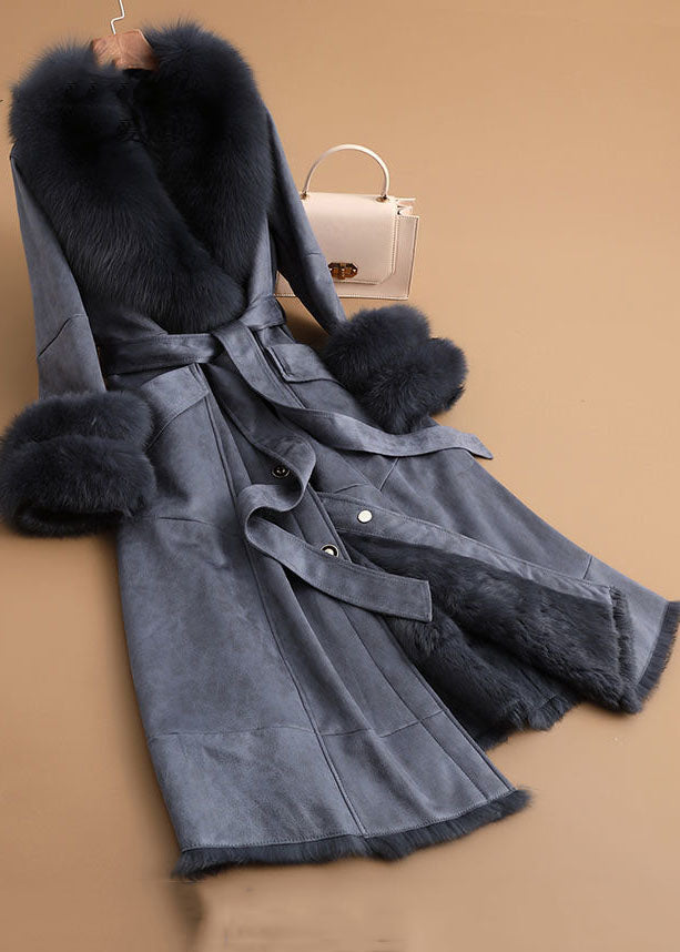Slim Fit Denim Blue Fox collar Sashes Pockets Leather And Fur Parkas Winter - Down Jackets - DYAVOR®