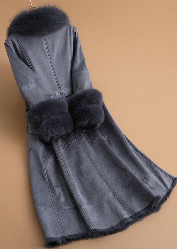 Slim Fit Denim Blue Fox collar Sashes Pockets Leather And Fur Parkas Winter - Down Jackets - DYAVOR®