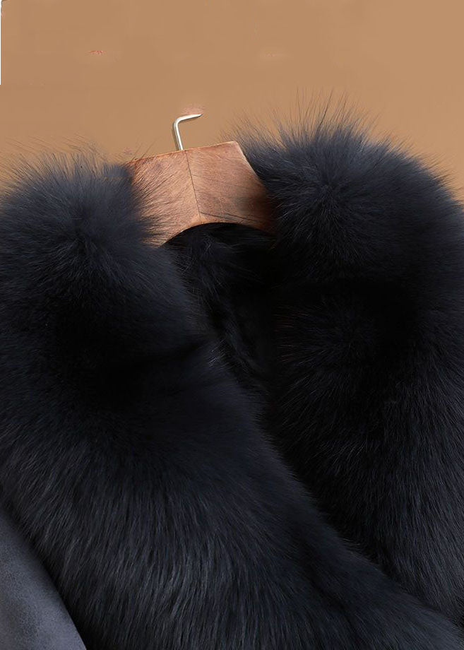 Slim Fit Denim Blue Fox collar Sashes Pockets Leather And Fur Parkas Winter - Down Jackets - DYAVOR®