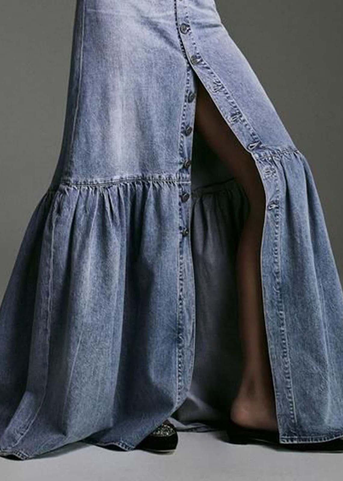 Slim Fit Light Blue High Waist Patchwork Ruffles Denim Skirts Summer - Skirts - DYAVOR®