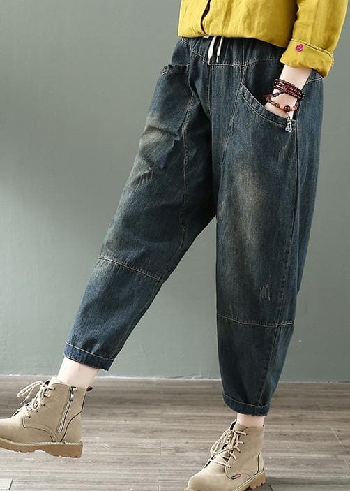 Spring nine points cross pants denim harem pants female elastic waist retro loose trousers - - DYAVOR®