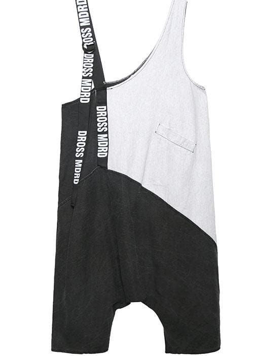 Strap retro black gray patchwork overalls casual pants jeans women - - DYAVOR®
