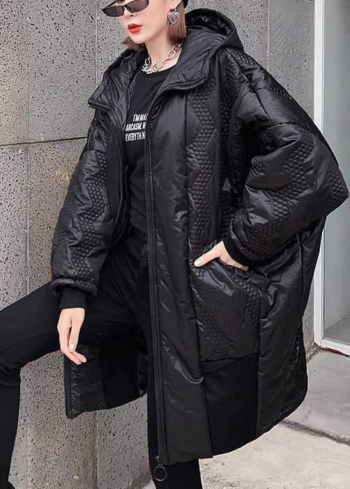 Street Black hooded zippered Pockets Winter coats - Down Jackets - DYAVOR®