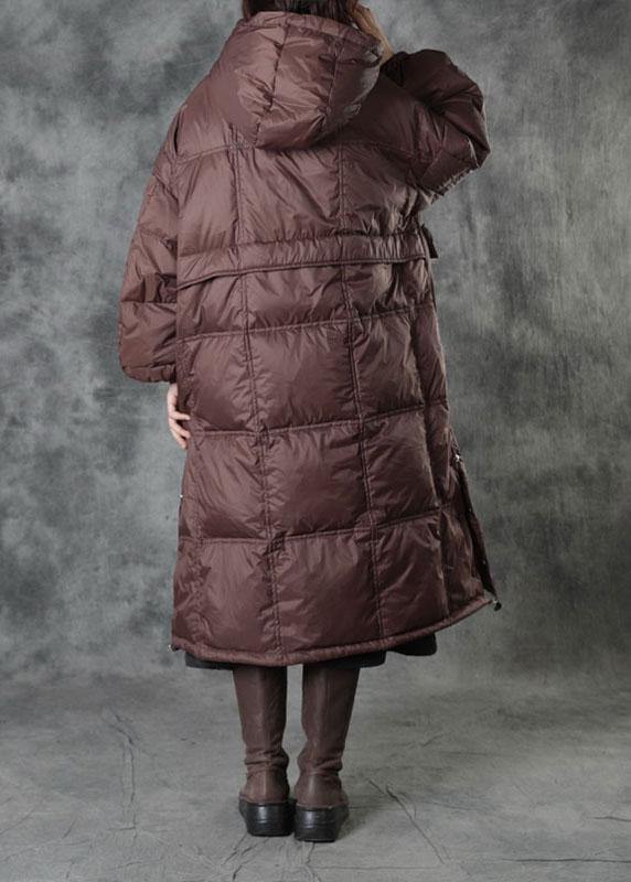 Street Chocolate Hooded Pockets Button Winter Zippered Duck Down Winter Coats Long Sleeve - Down Jackets - DYAVOR®