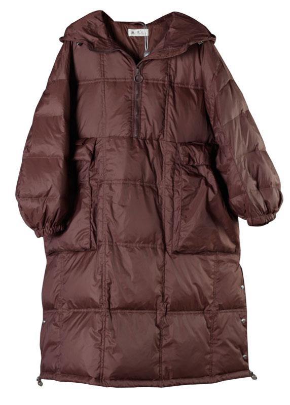 Street Chocolate Hooded Pockets Button Winter Zippered Duck Down Winter Coats Long Sleeve - Down Jackets - DYAVOR®