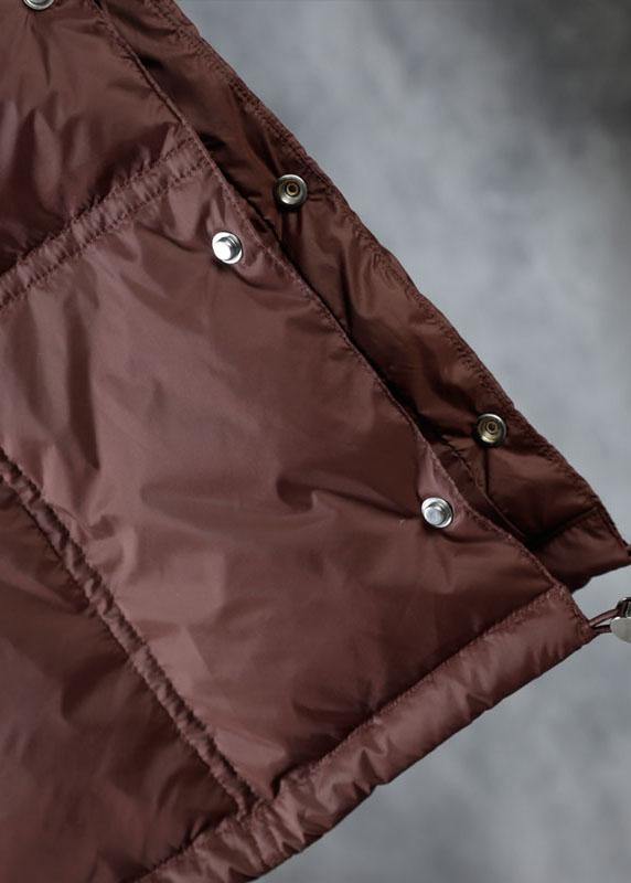 Street Chocolate Hooded Pockets Button Winter Zippered Duck Down Winter Coats Long Sleeve - Down Jackets - DYAVOR®