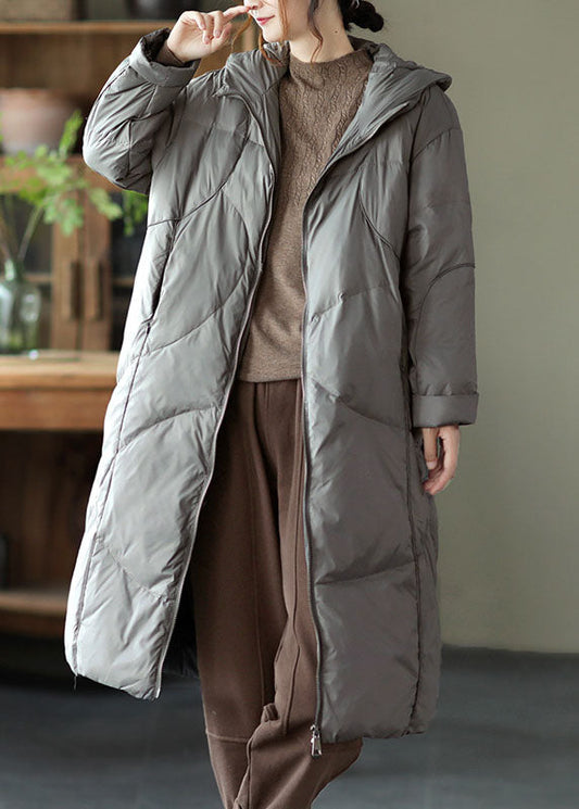 Street Grey hooded zippered Pockets Thick Winter Down Coats - Down Jackets - DYAVOR®