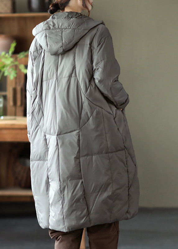 Street Grey hooded zippered Pockets Thick Winter Down Coats - Down Jackets - DYAVOR®