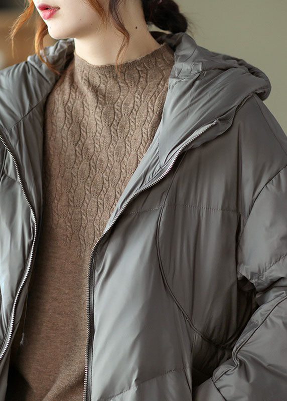 Street Grey hooded zippered Pockets Thick Winter Down Coats - Down Jackets - DYAVOR®