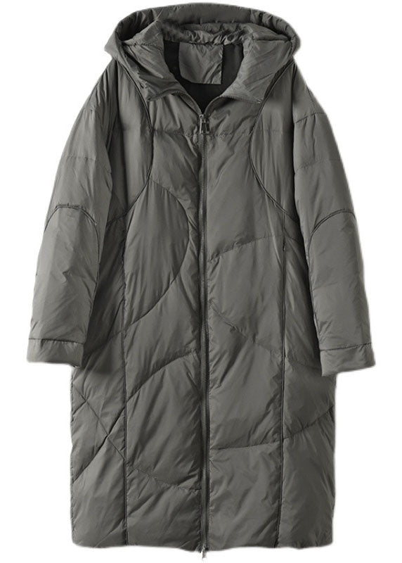 Street Grey hooded zippered Pockets Thick Winter Down Coats - Down Jackets - DYAVOR®