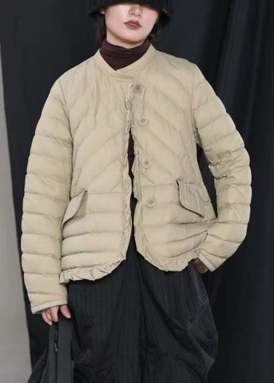 Street Khaki Casual Button Ruffled Winter Down Jacket - Down Jackets - DYAVOR®