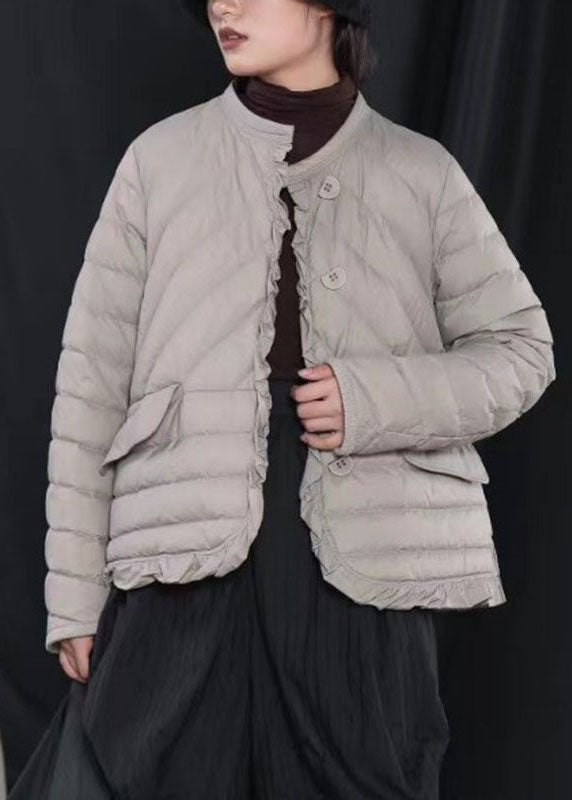 Street Khaki Casual Button Ruffled Winter Down Jacket - Down Jackets - DYAVOR®