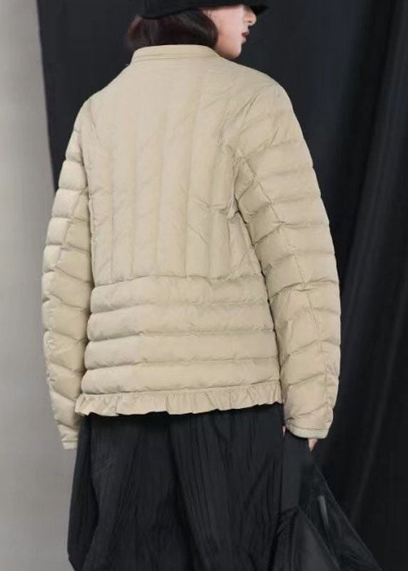 Street Khaki Casual Button Ruffled Winter Down Jacket - Down Jackets - DYAVOR®