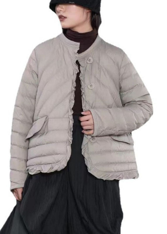 Street Khaki Casual Button Ruffled Winter Down Jacket - Down Jackets - DYAVOR®