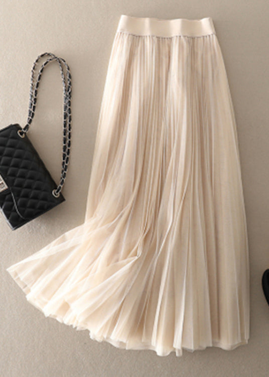 Style Apricot wrinkled Patchwork Tulle pleated skirt Spring - Skirts - DYAVOR®
