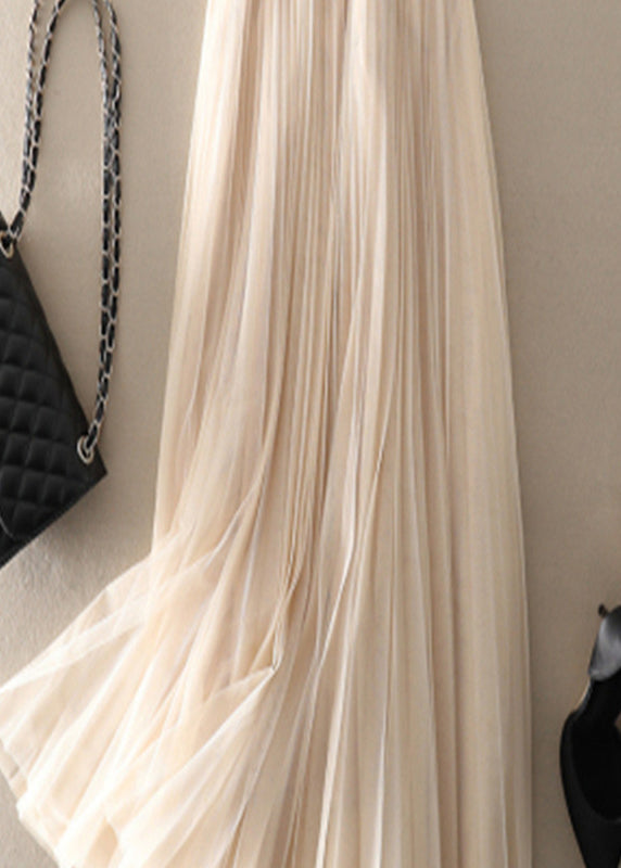 Style Apricot wrinkled Patchwork Tulle pleated skirt Spring - Skirts - DYAVOR®