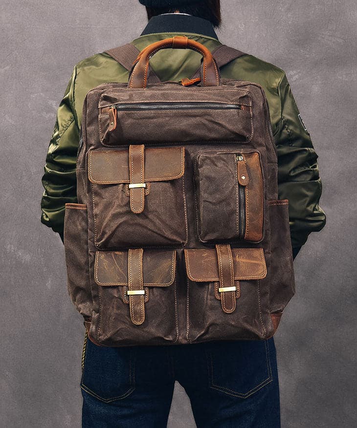 Style Army Green Pockets Cotton Backpack Bag - Handbags - DYAVOR®