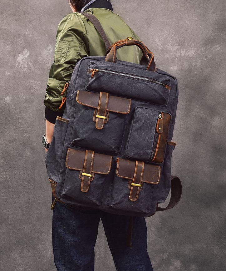 Style Army Green Pockets Cotton Backpack Bag - Handbags - DYAVOR®