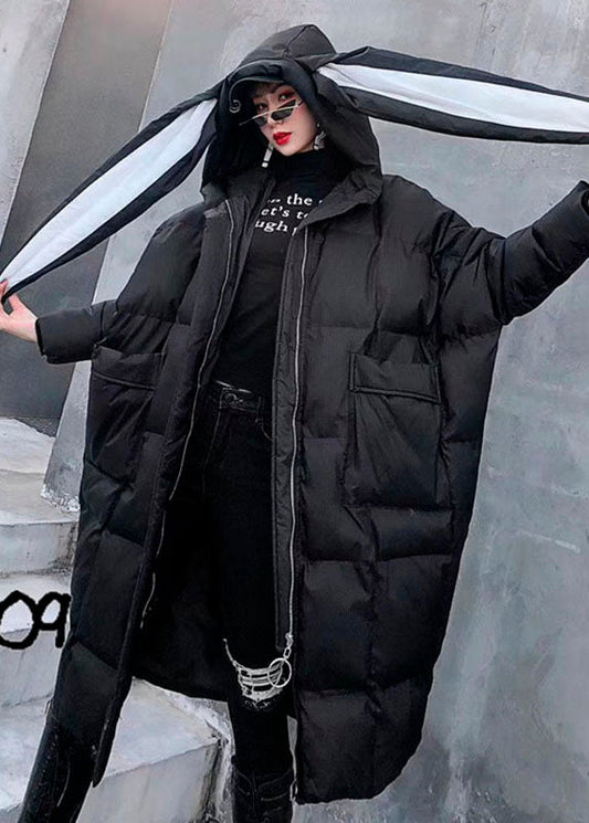 Style Black Hooded Pockets Zippered Winter Long Sleeve Down Coats - Down Jackets - DYAVOR®