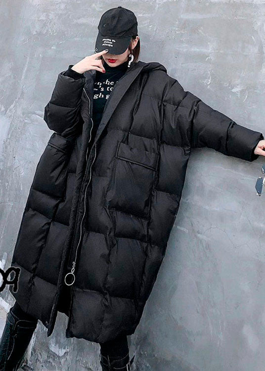 Style Black Hooded Pockets Zippered Winter Long Sleeve Down Coats - Down Jackets - DYAVOR®