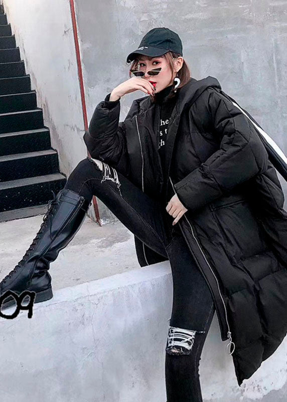 Style Black Hooded Pockets Zippered Winter Long Sleeve Down Coats - Down Jackets - DYAVOR®