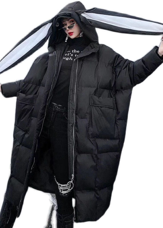 Style Black Hooded Pockets Zippered Winter Long Sleeve Down Coats - Down Jackets - DYAVOR®